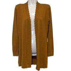 Evolution women's cardigan Size XSP golden mustard holiday‎ scalloped trim NWT